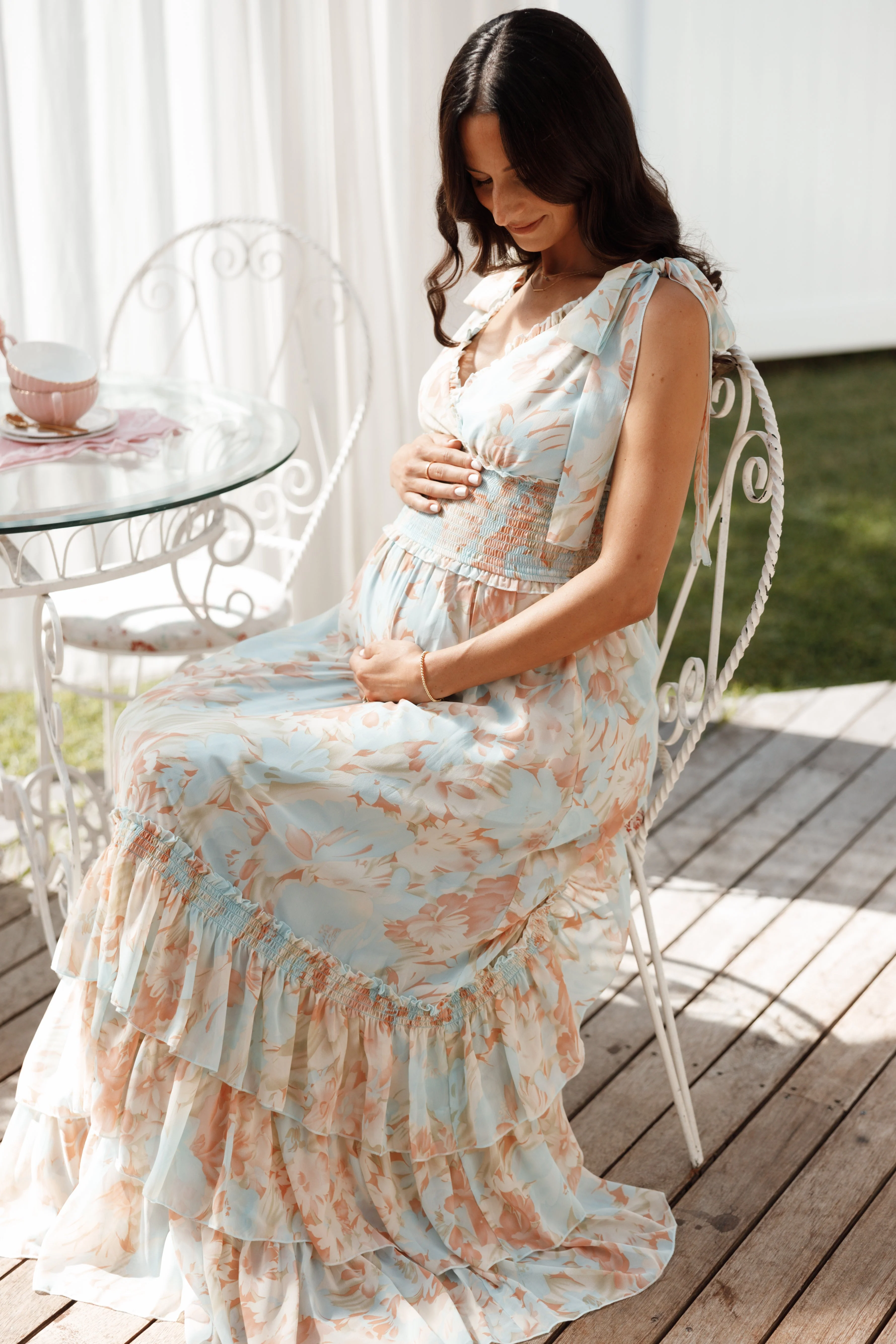 Christabel Tiered Maxi Dress - Blue Floral - Image 8