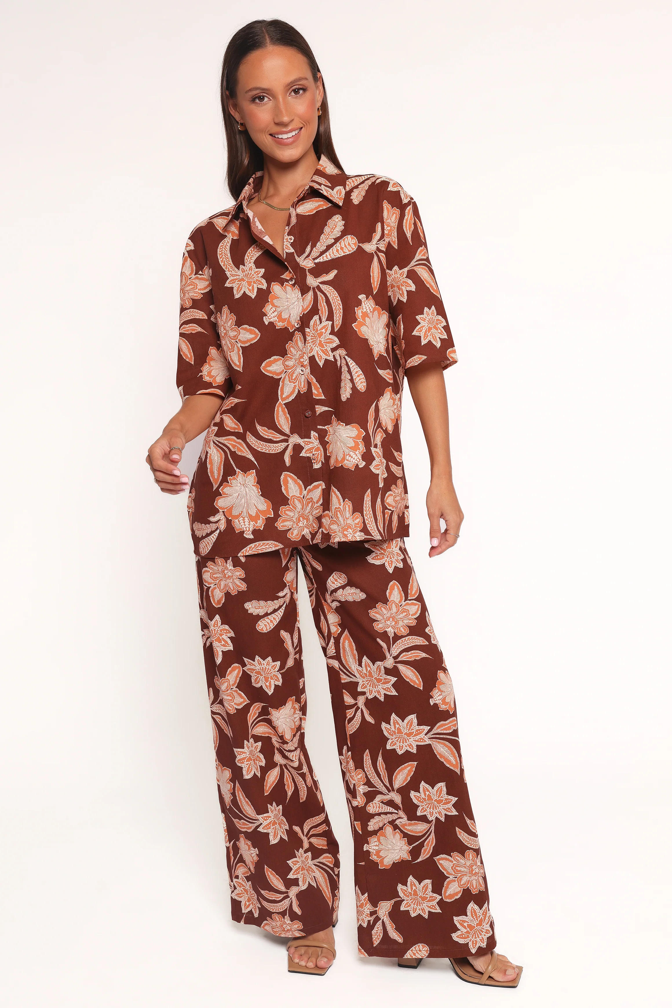 Samira Short Sleeve Shirt - Orange Floral - Image 6